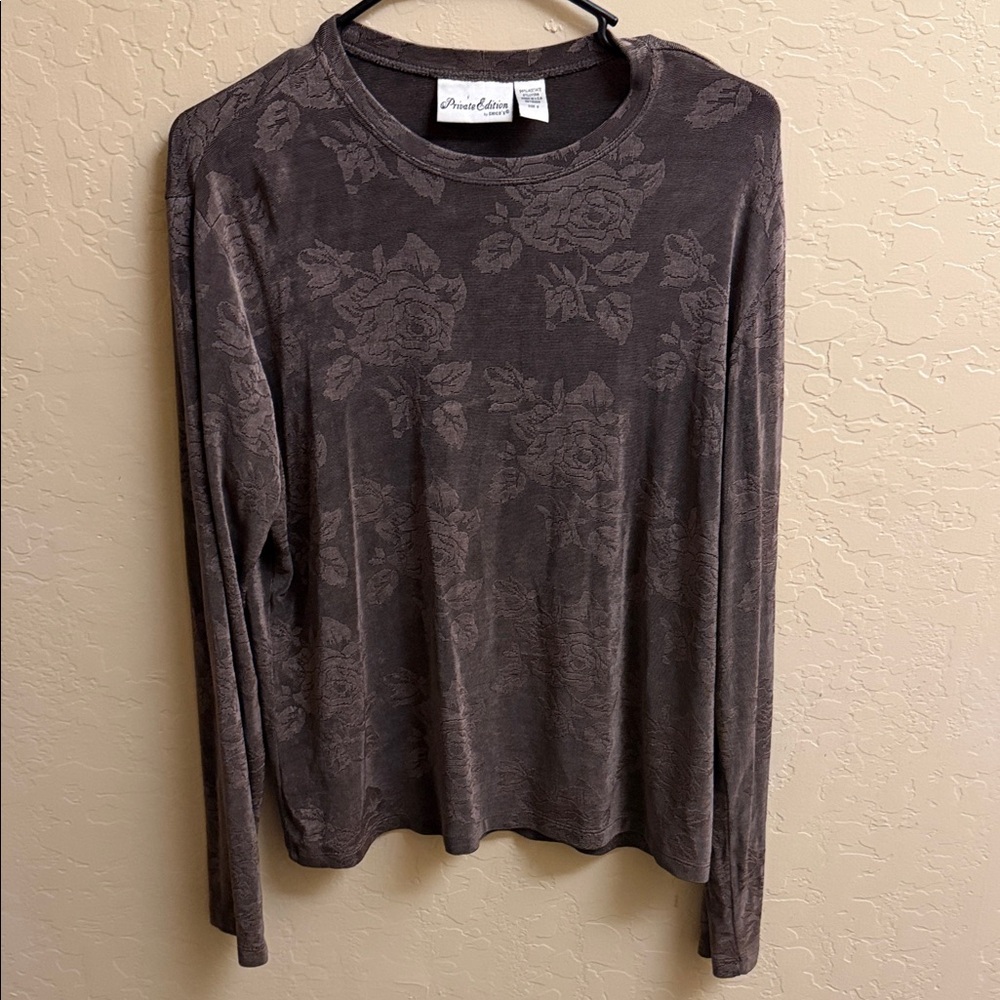 American Living Charcoal Floral Long Sleeve Top